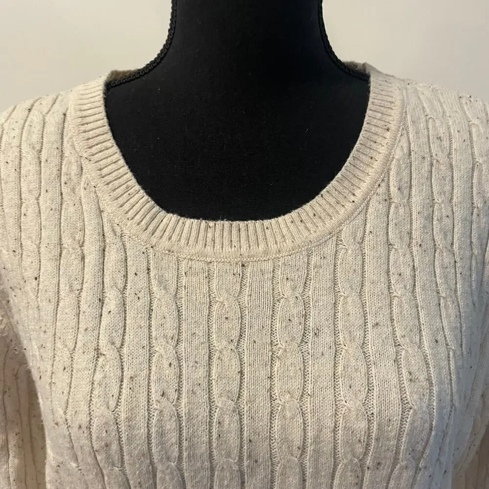 Karen Scott women's Large cream cable knit sweater L/S scoop neck casual top